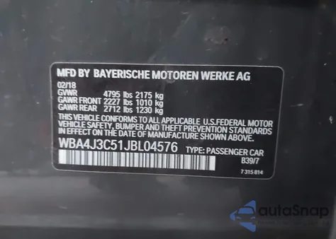 2018 BMW 430I Gran Coupe xDrive z USA, uszkodzony, nr VIN WBA4J3C51JBL04576